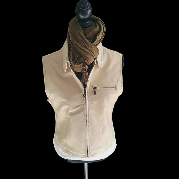 Serrano Leather cream vest Sz M - Picture 1 of 4